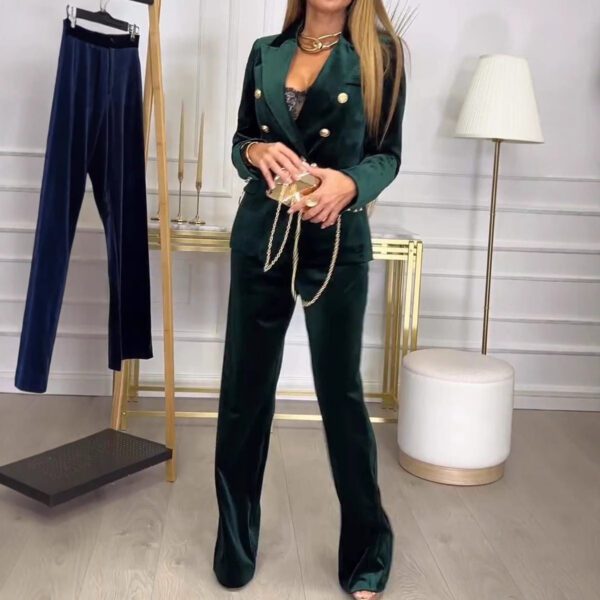 Women's Fashion Double Breasted Velvet Two-piece Set - Image 3