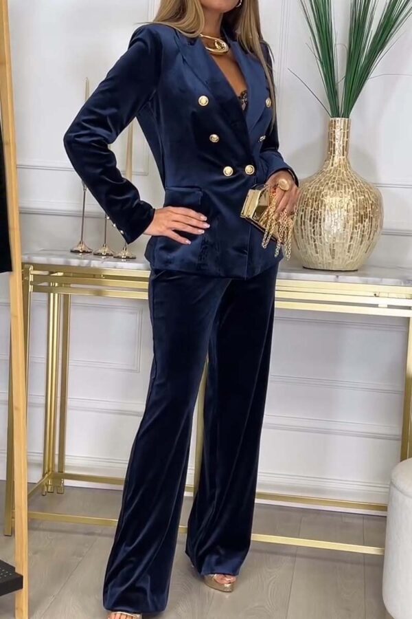 Women's Fashion Double Breasted Velvet Two-piece Set - Image 7