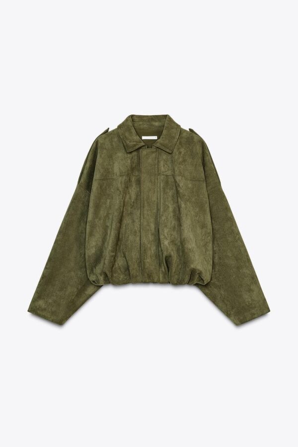 Women's Batwing Sleeve Lapel Suede Texture Effect Pilot Jacket - Image 4