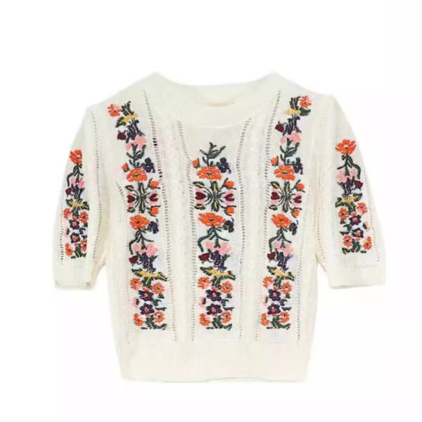 Exquisite Flowers Embroidered Knitted Top - Image 4