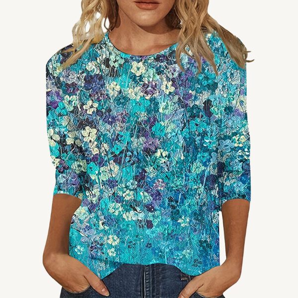 European And American Flower Plant Printed Round Neck Long Sleeve - Image 3