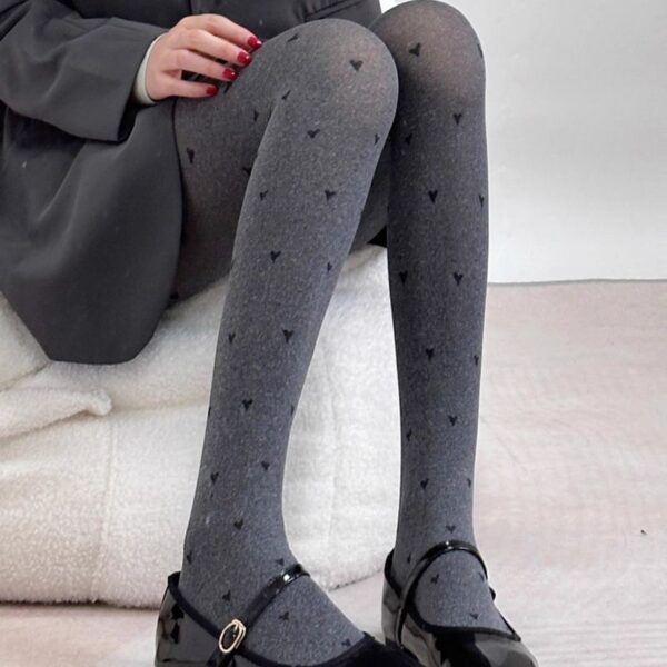 Pantyhose Hearts Polka Dot Jacquard Gray Stockings - Image 2