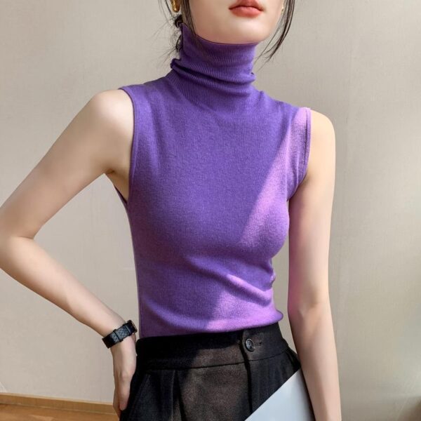 Turtleneck Knitting Vest Women's Sleeveless Bottoming Shirt - Image 2