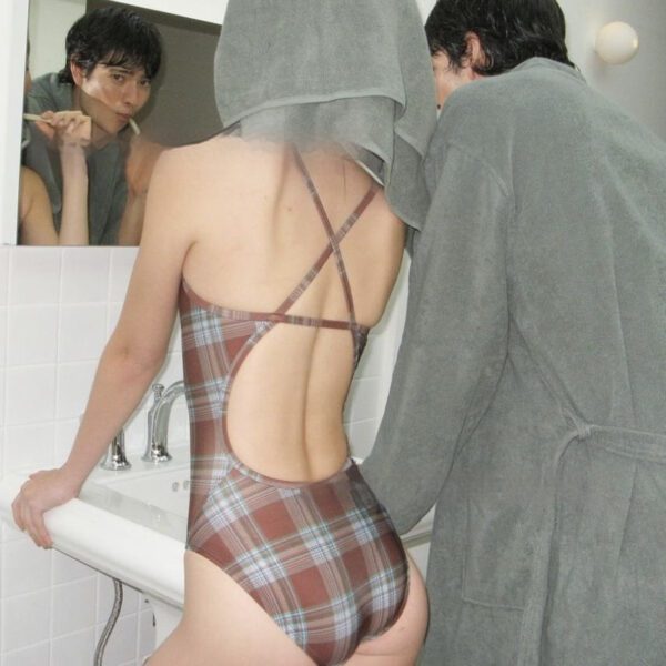 New Couple Swimwear Japanese Style Plaid Vacation Swimsuit Men's Beach Pants - Image 2