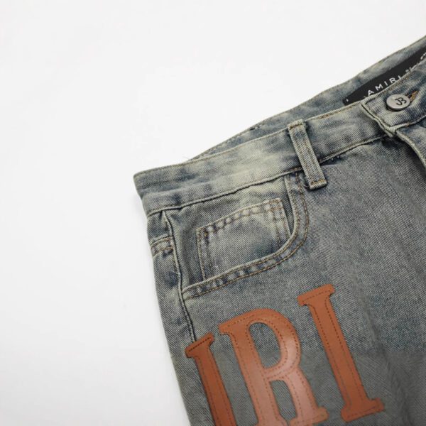 New Letter Printing Hole Embroidery Washed Straight-leg Pants - Image 5