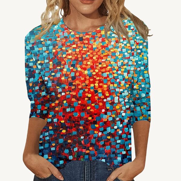 European And American Flower Plant Printed Round Neck Long Sleeve - Image 2