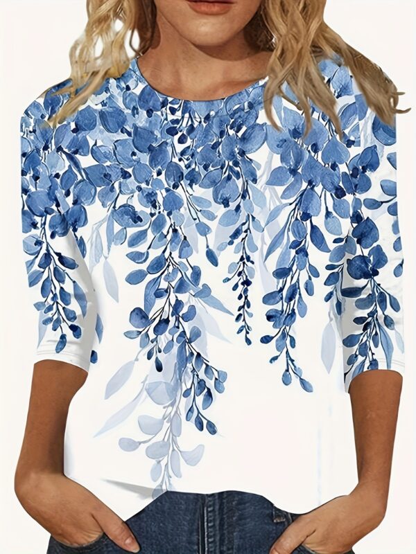 European And American Flower Plant Printed Round Neck Long Sleeve - Image 8
