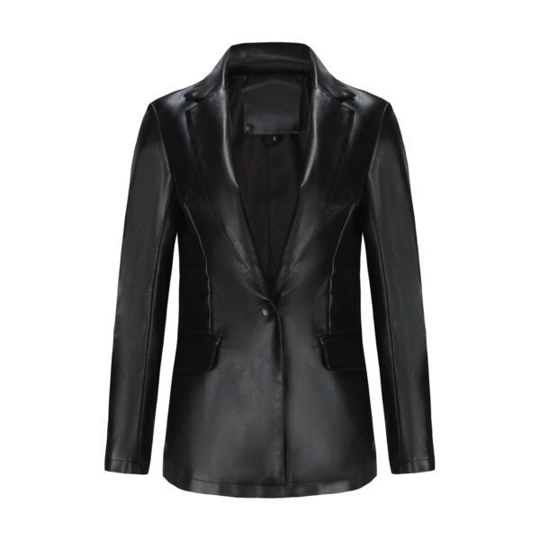 Single Button Commute Leisure Solid Color Leather Coat - Image 6