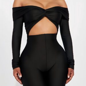 Women's V-neck Long Sleeve Top High Waist Jumpsuit