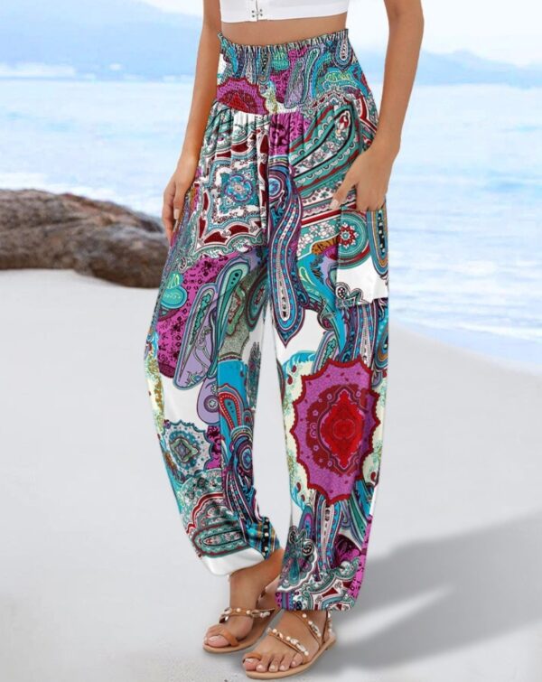 Sling Smocking Waist Positioning Printed Wide Leg Jumpsuit - Image 10