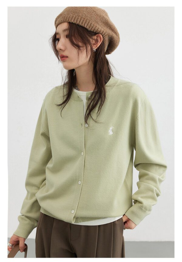 Autumn New Simple Solid Color Embroidered Knitted Cardigan Sweater - Image 7