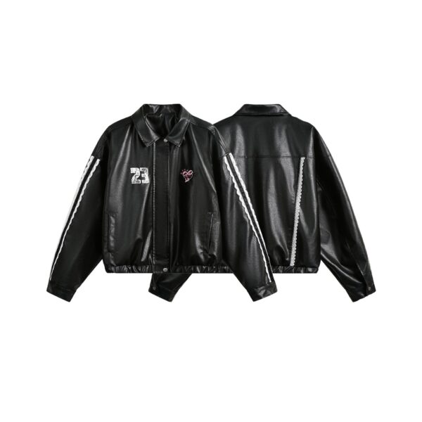 Women's Street Black Lace Love Number Embroidered Lapel Jacket - Image 5