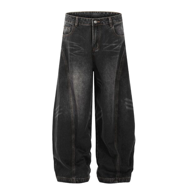 Retro Washed Cat Beard Design Black Machete Jeans - Image 5