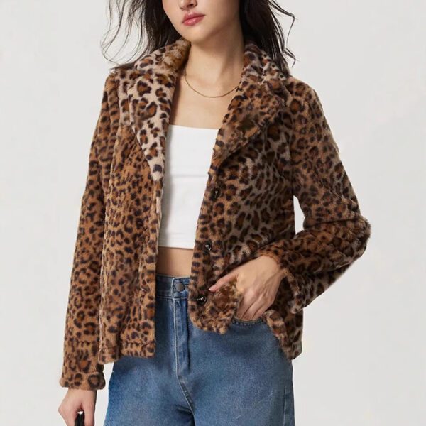 Women's Buckle Lapel Thickening Leopard Print Coat - Image 2
