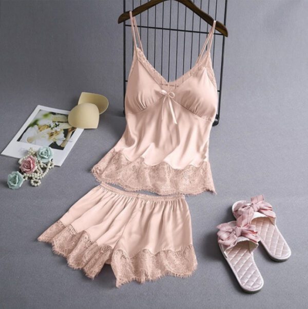 New Elastic Satin Lace Suit Nightdress With Suspenders Korean Style Suspenders - Image 4