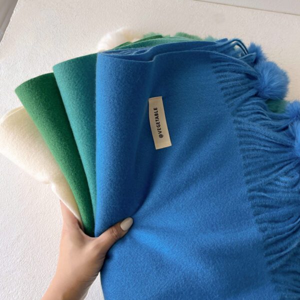 Beige Artificial Cashmere Scarf Fur Ball Winter Warm Tassel Shawl - Image 3
