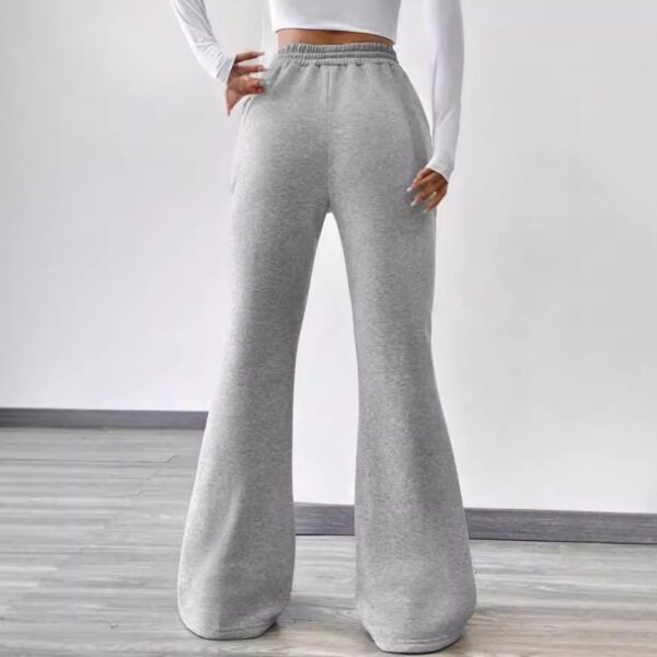 Women's Slightly Flared Casual Pants Comfortable Drawstring Stretch Fleece Sweatpants - Image 4
