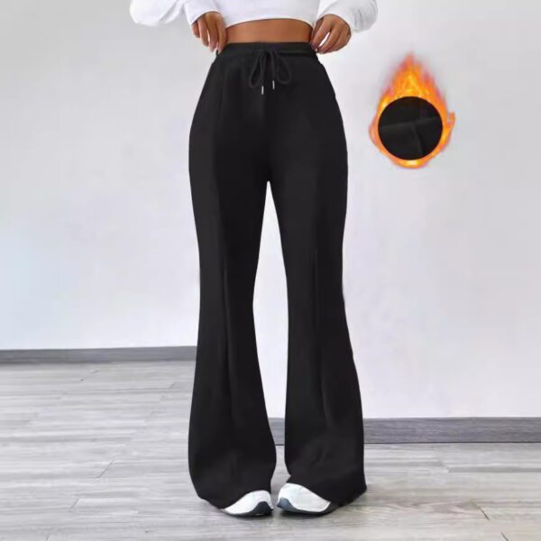 Women's Slightly Flared Casual Pants Comfortable Drawstring Stretch Fleece Sweatpants - Image 2