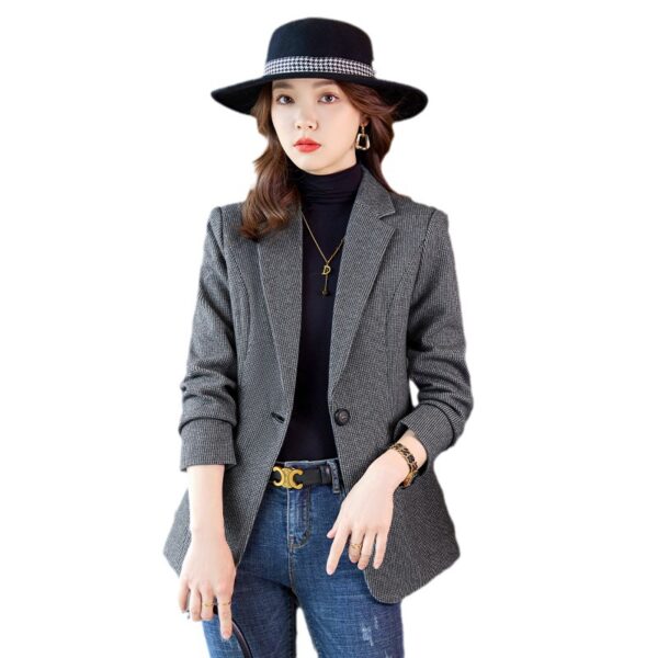Women's Fashion Houndstooth Small Suit Jacket - Image 4