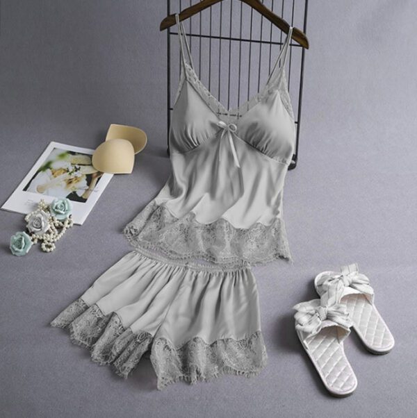 New Elastic Satin Lace Suit Nightdress With Suspenders Korean Style Suspenders - Image 6