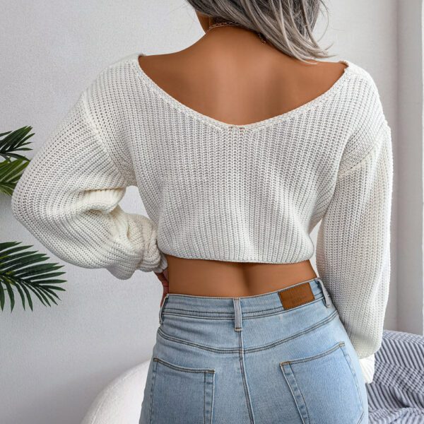 Solid Color Long Sleeve Knotted Sexy Knitwear Sweater For Women - Image 5