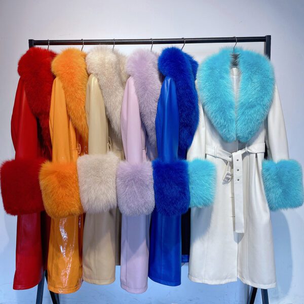 Slim-fit Leather Sheepskin Fox Fur Coat - Image 3