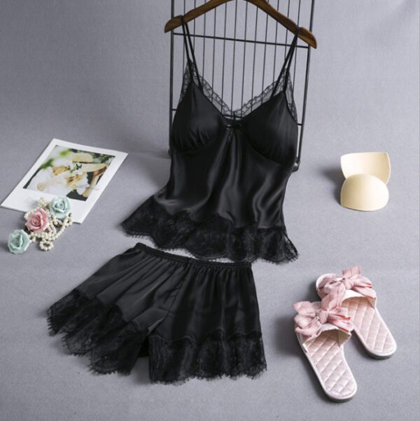 New Elastic Satin Lace Suit Nightdress With Suspenders Korean Style Suspenders - Image 2