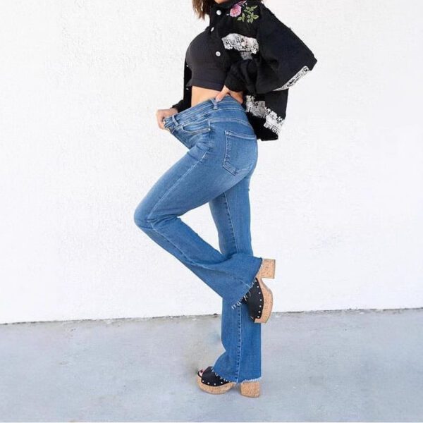Women's High Waist Straight Double Button Jeans - Image 3