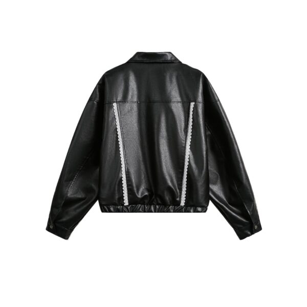 Women's Street Black Lace Love Number Embroidered Lapel Jacket - Image 3