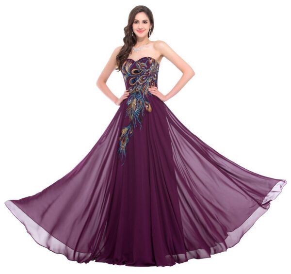 Embroidered Peacock Heart Collar Dress Chiffon - Image 9