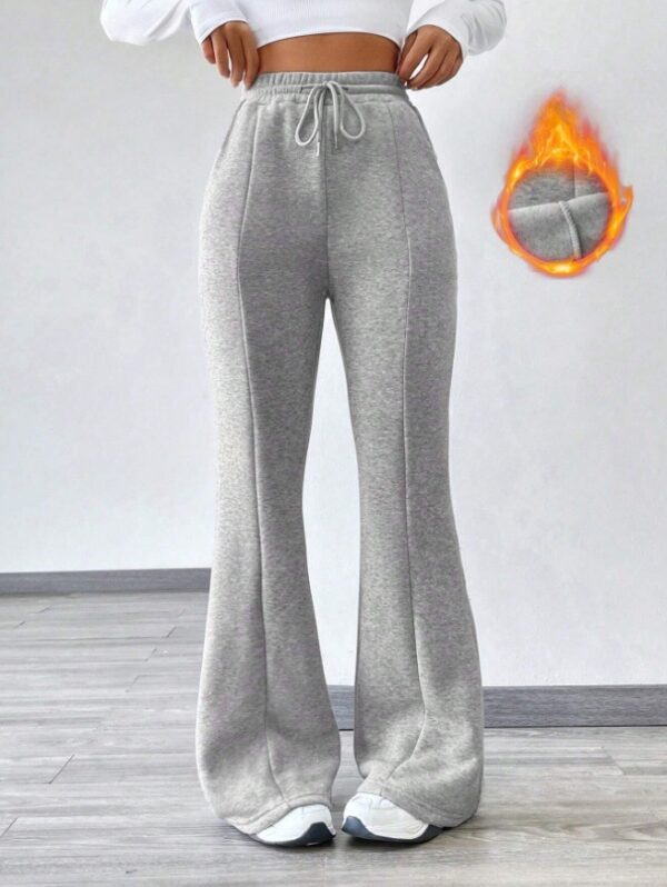 Women's Slightly Flared Casual Pants Comfortable Drawstring Stretch Fleece Sweatpants - Image 5