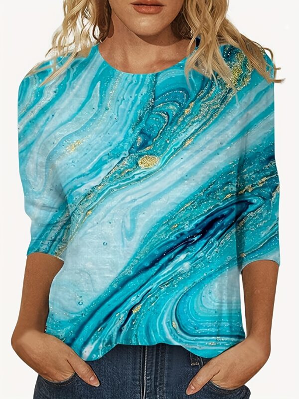 European And American Flower Plant Printed Round Neck Long Sleeve - Image 6