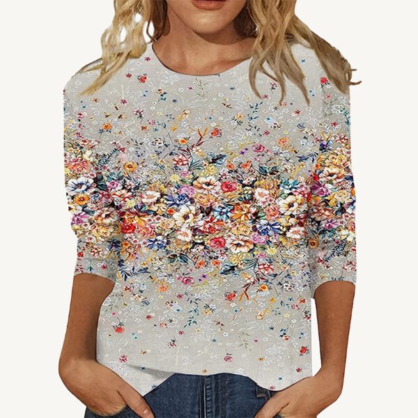 European And American Flower Plant Printed Round Neck Long Sleeve - Image 5