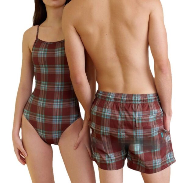 New Couple Swimwear Japanese Style Plaid Vacation Swimsuit Men's Beach Pants - Image 3