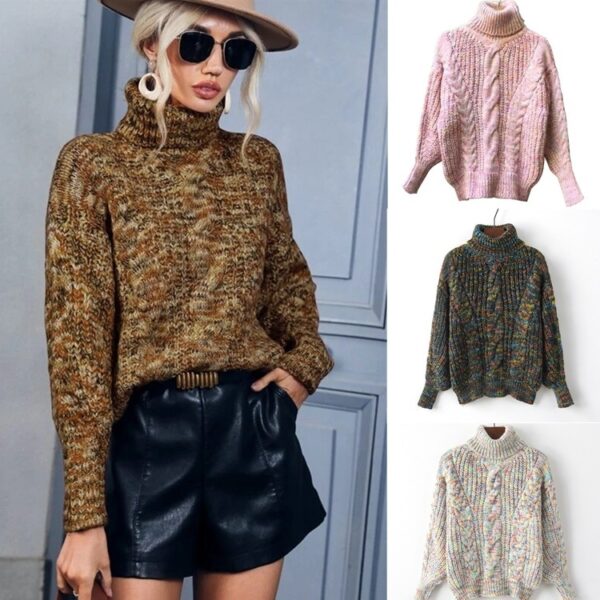 Autumn And Winter New Women's Wool Turtleneck Pullover Twist Long Sleeve Loose Knitted Bottoming Shirt