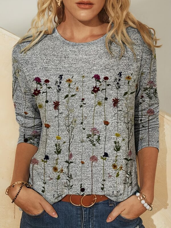 European And American Flower Plant Printed Round Neck Long Sleeve - Image 7