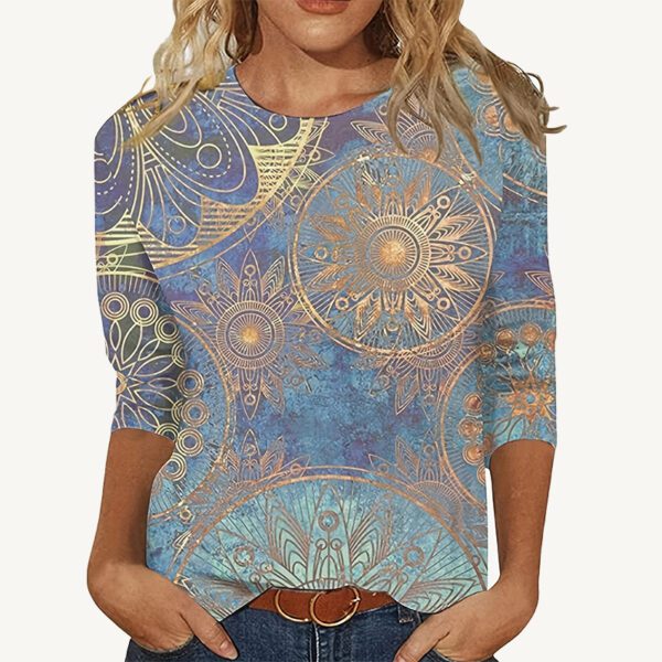 European And American Flower Plant Printed Round Neck Long Sleeve - Image 4