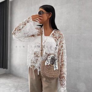 Elegant Refined Handmade Lace Flower Cutout Embroidered Tube Top Bandage Dress Coat