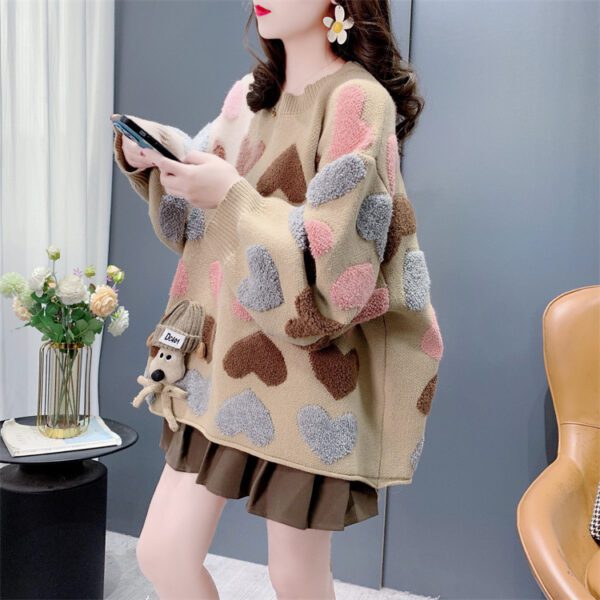 Gentle Younger Sweet Tridimensional Puppy Round Neck Sweater Women's Autumn And Winter 2024 New Loose Heart Knitted Top - Image 4