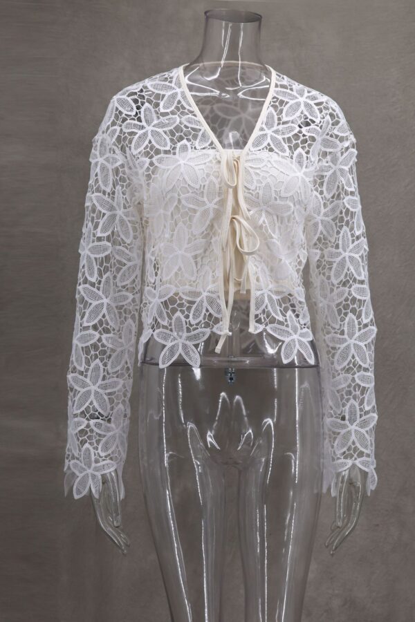 Elegant Refined Handmade Lace Flower Cutout Embroidered Tube Top Bandage Dress Coat - Image 4