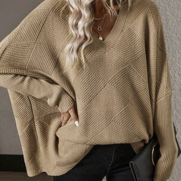 European And American Loose Oversize Knitted Textured Sweater For Women