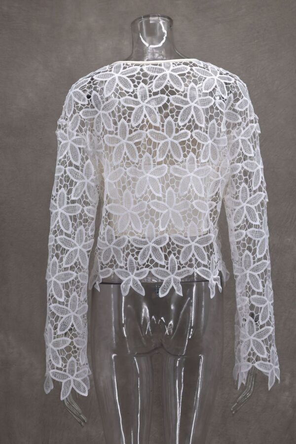 Elegant Refined Handmade Lace Flower Cutout Embroidered Tube Top Bandage Dress Coat - Image 5