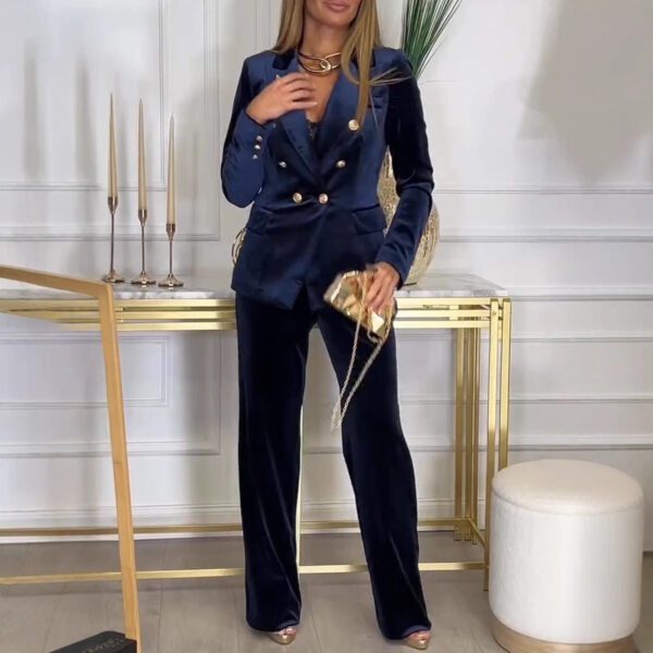 Women's Fashion Double Breasted Velvet Two-piece Set - Image 2