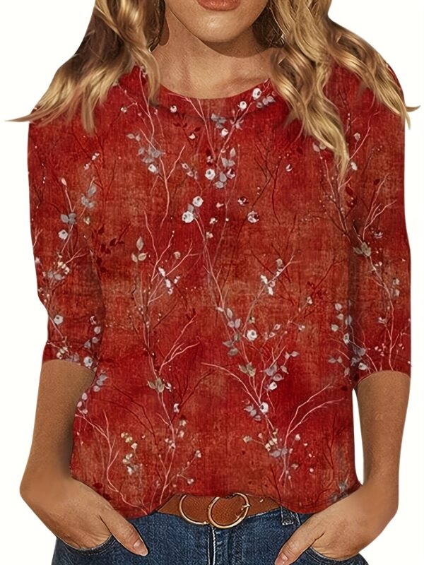 European And American Flower Plant Printed Round Neck Long Sleeve - Image 10